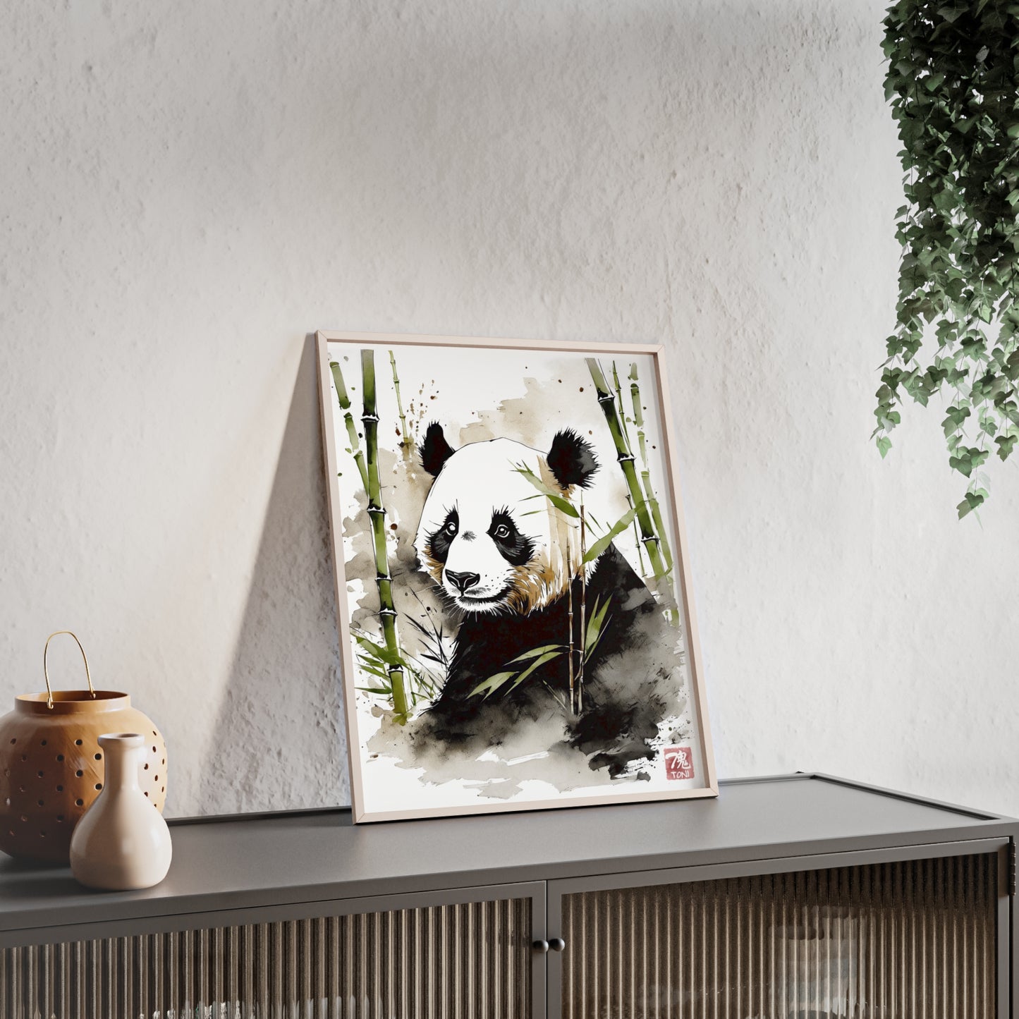 Sumi-e Art - Panda • Traditional Japanese Art • Framed