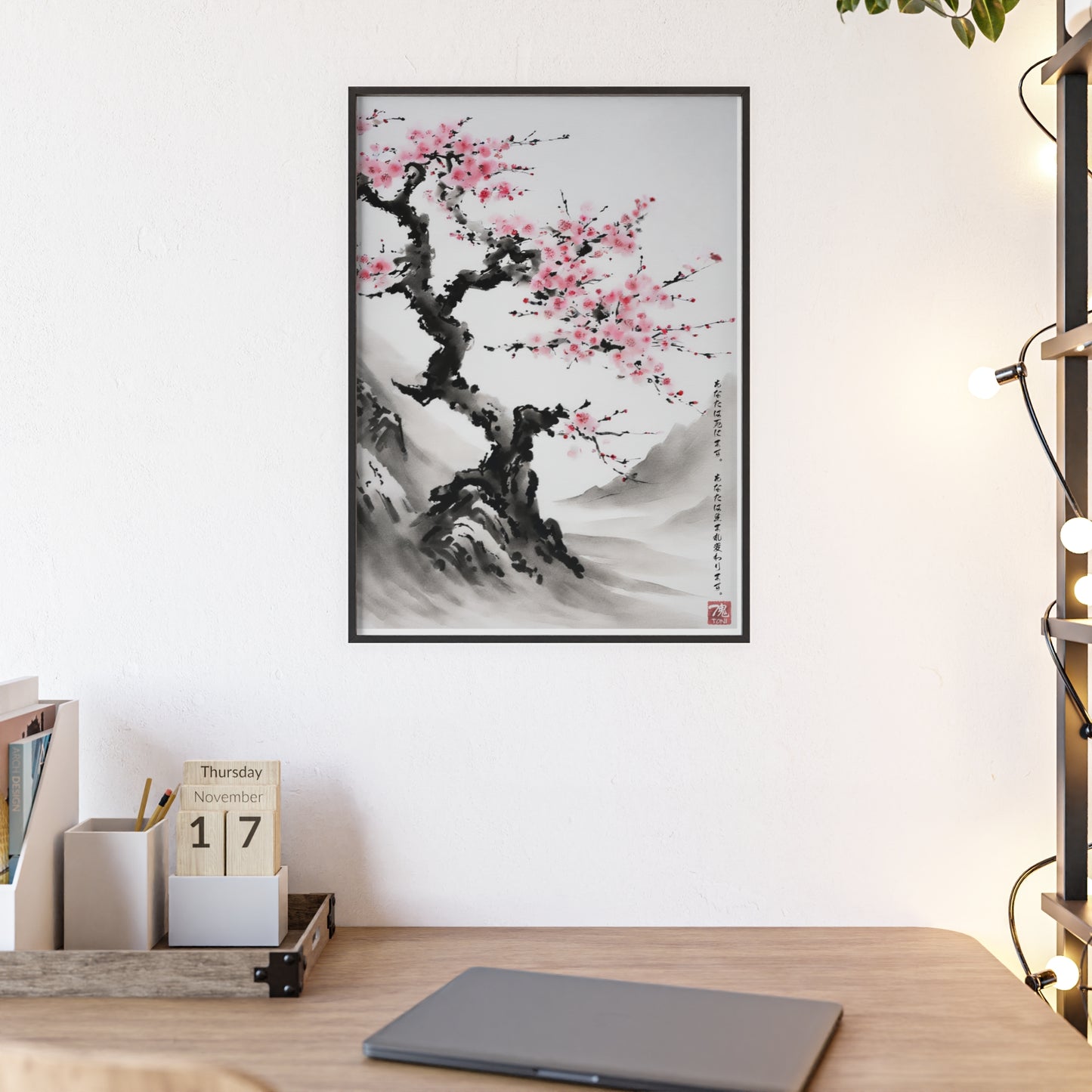 Sumi-e Art - Reborn Petals • Traditional Japanese Art • Framed