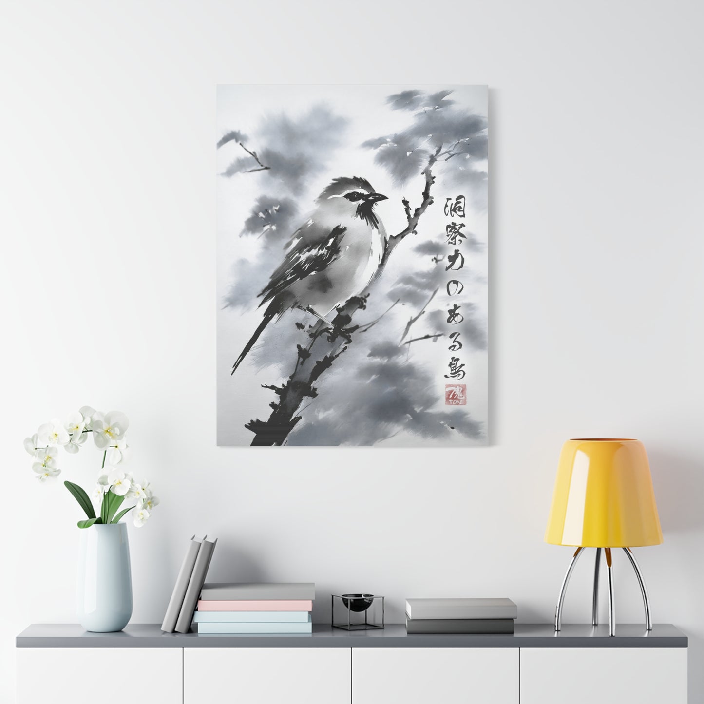 Sumi-e Art  - Insightful Bird • Traditional Japanese Art on high quality Canvas