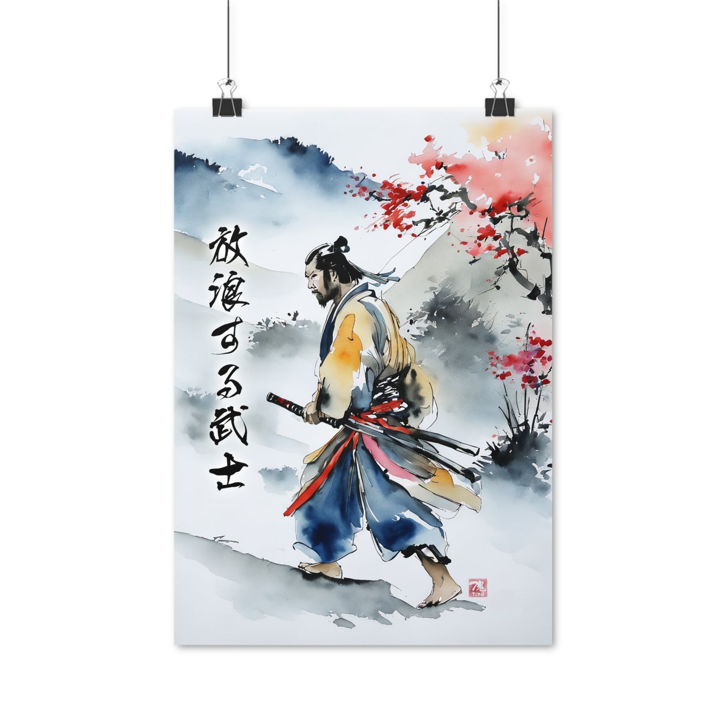 Sumi-e Art - Wandering Samurai • Traditional Japanese Art on high quality poster