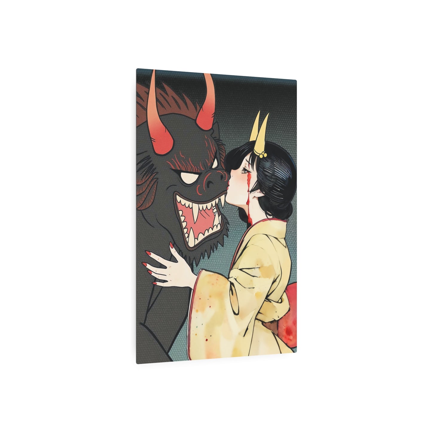 Ukiyo-e Art - Friendship with the demon inside 🇺🇸 US Shipping - Traditional Japanese Art on Metal Poster