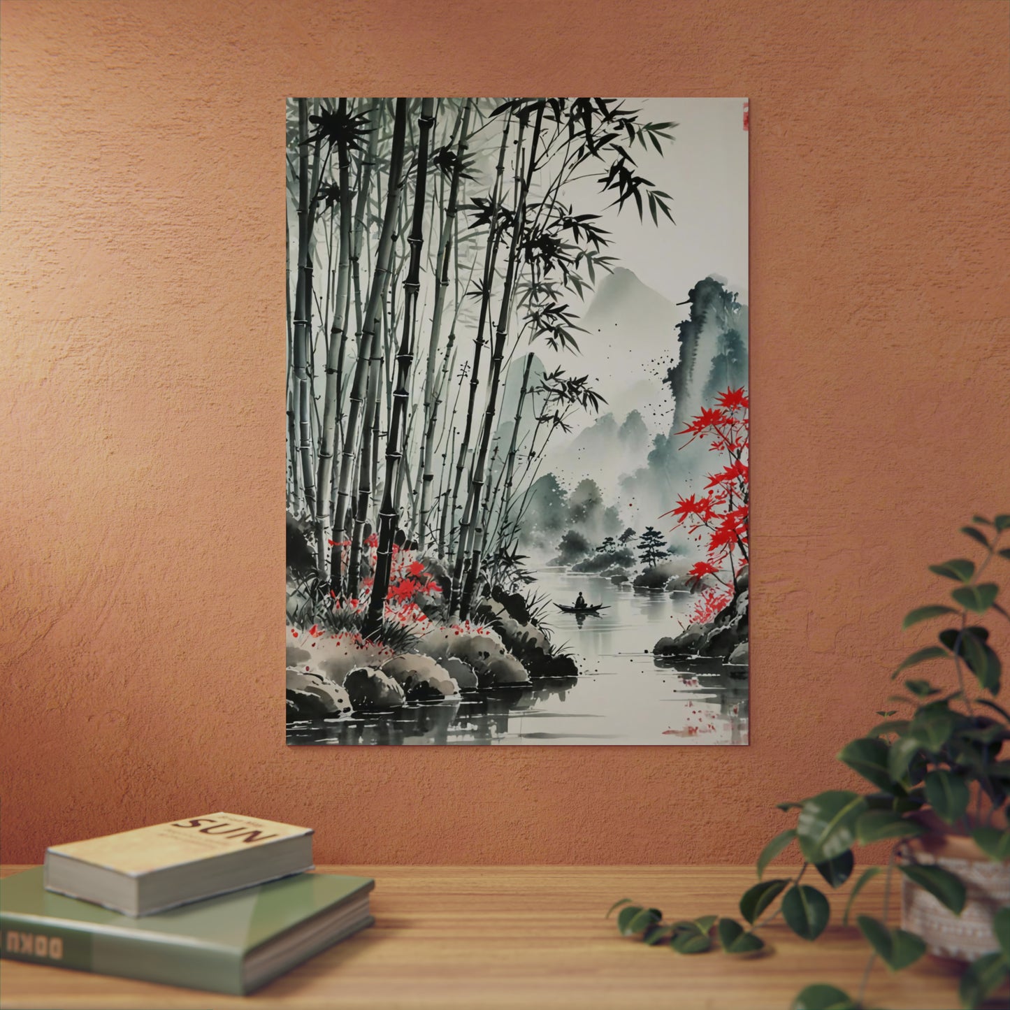 Sumi-e Art - Bamboo Pond 🇩🇪 GER Shipping - Traditional Japanese Art on Metal Poster