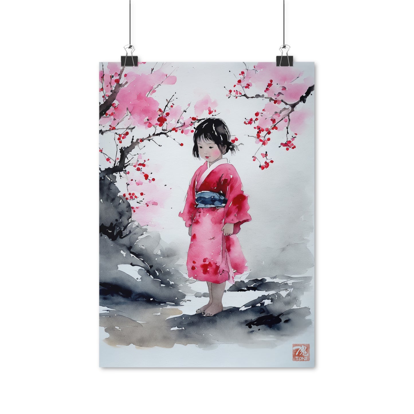 Sumi-e Art - Lonely Girl • Traditional Japanese Art on high quality poster