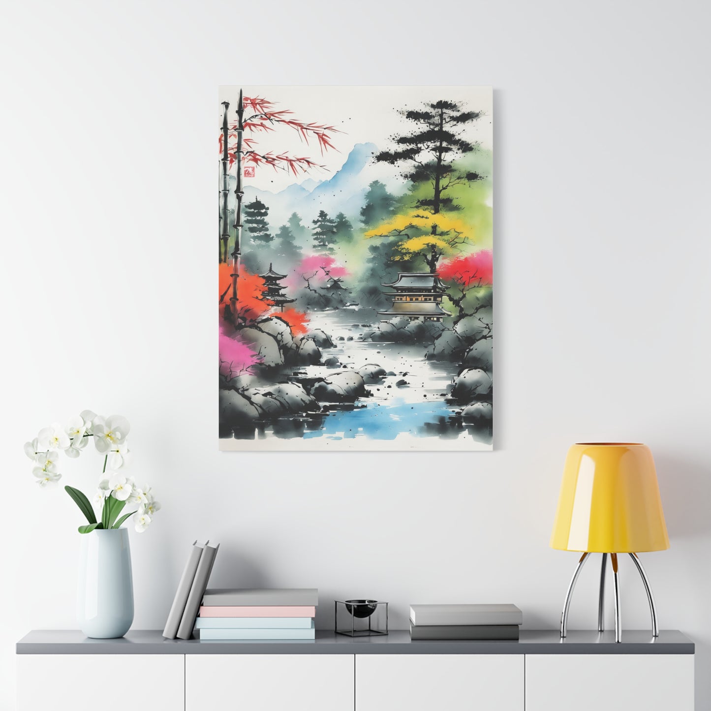 Sumi-e Art - Shambala Lake • Traditional Japanese Art on high quality Canvas