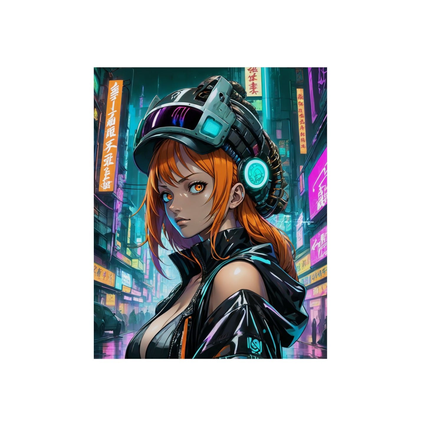 Cyberpunk Nami Portrait 🇩🇪 GER Shipping - Anime Art on Metal Poster