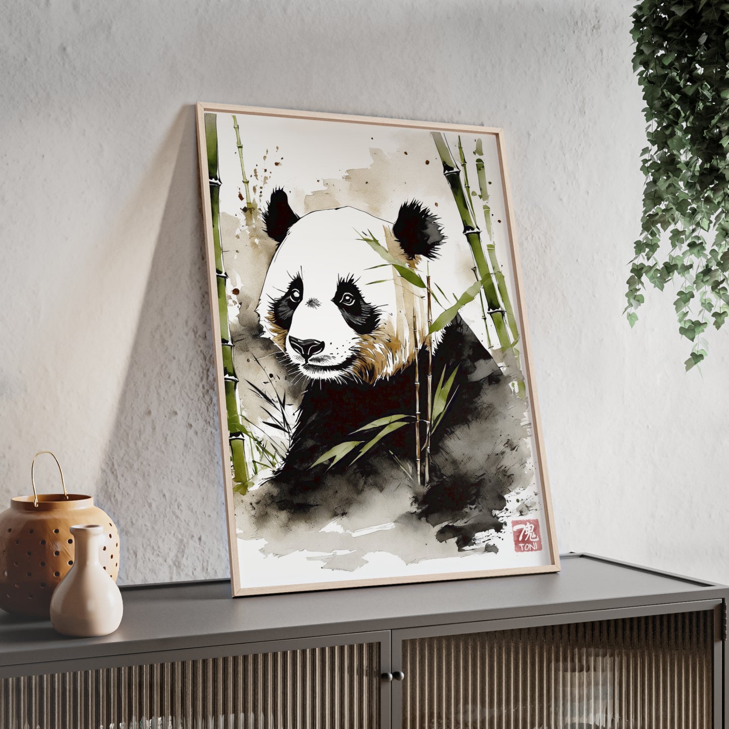 Sumi-e Art - Panda • Traditional Japanese Art • Framed