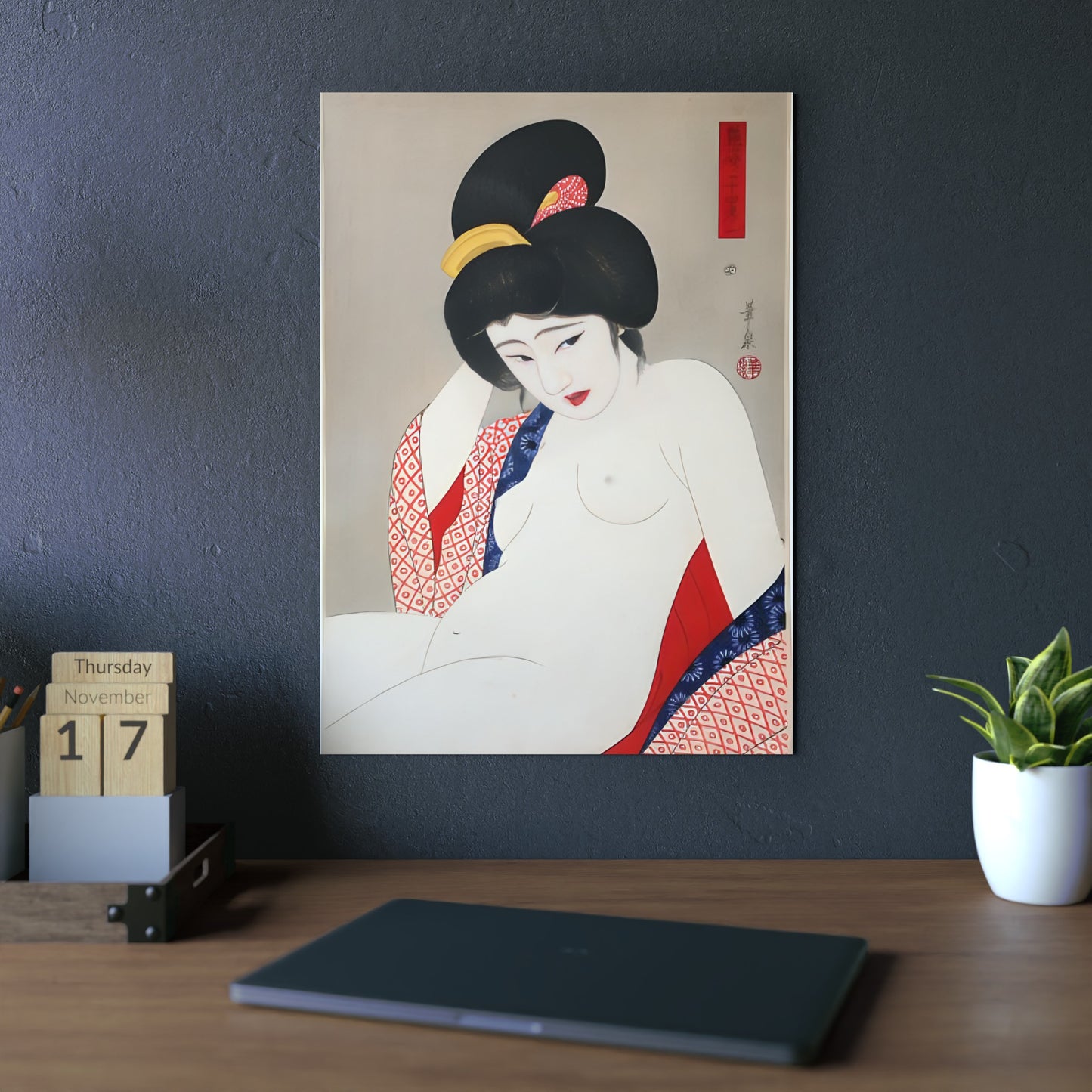 Ukiyo-e Art - Bored nude - Ōhira Kasen 🇩🇪 GER Shipping - Traditional Japanese Art on Metal Poster