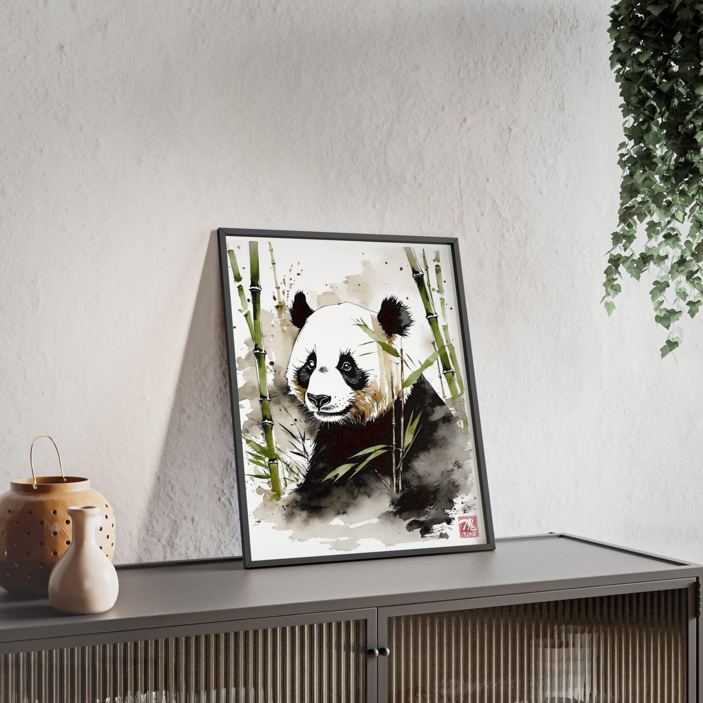 Sumi-e Art - Panda • Traditional Japanese Art • Framed