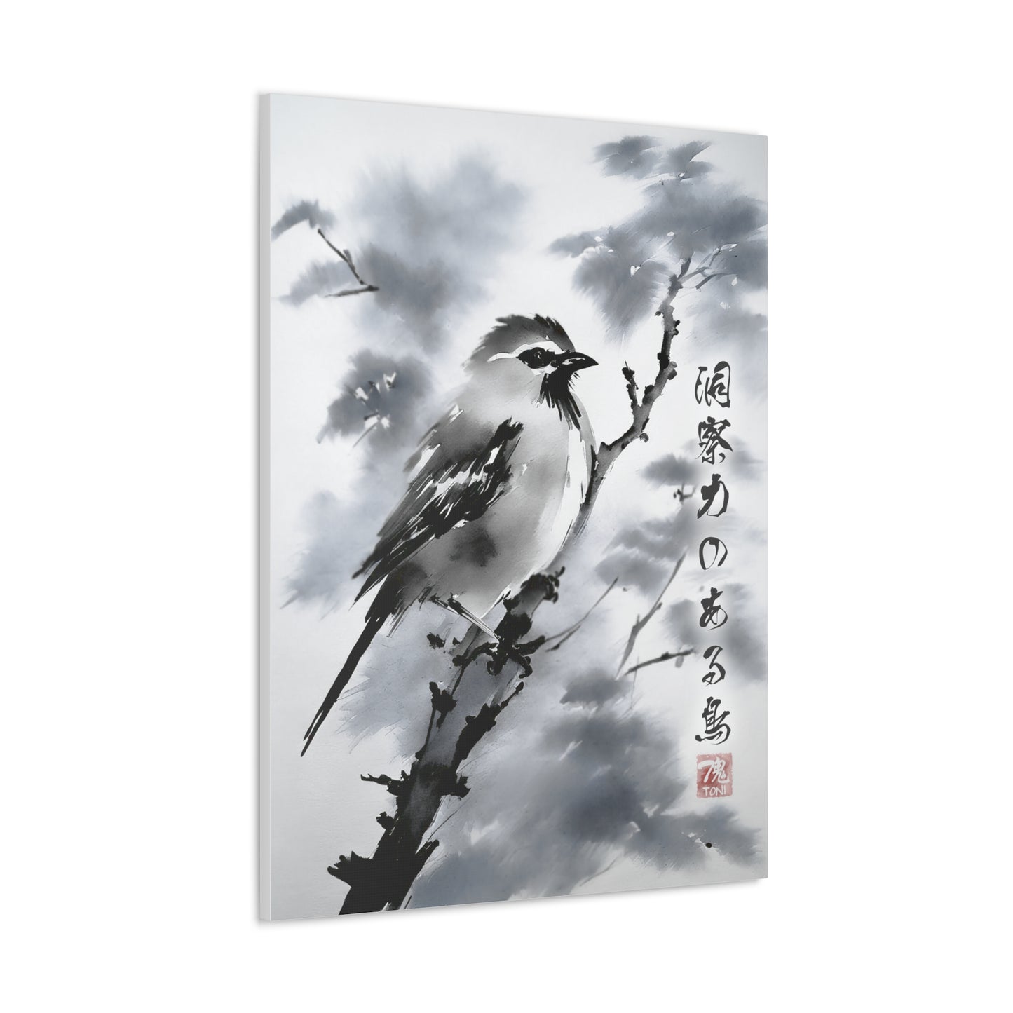 Sumi-e Art  - Insightful Bird • Traditional Japanese Art on high quality Canvas