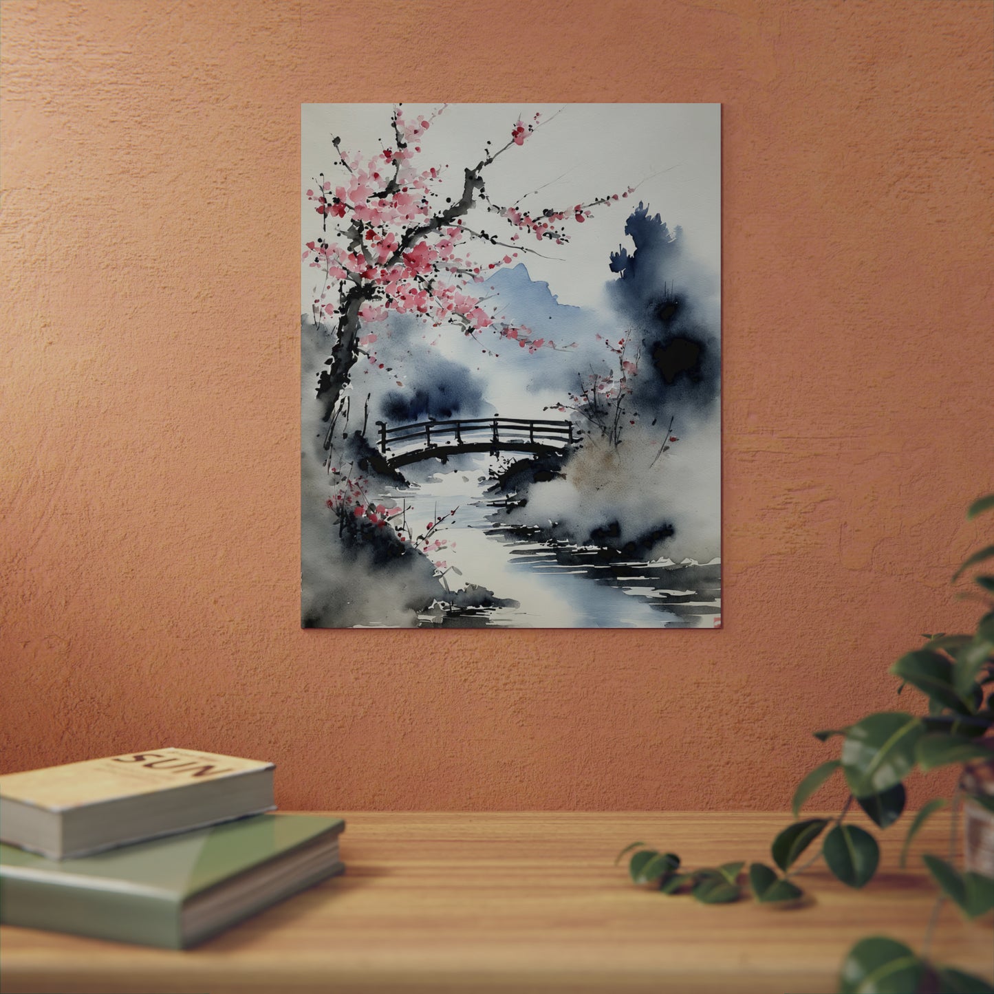 Sumi-e Art - The bridge 🇩🇪 GER Shipping - Traditional Japanese Art on Metal Poster