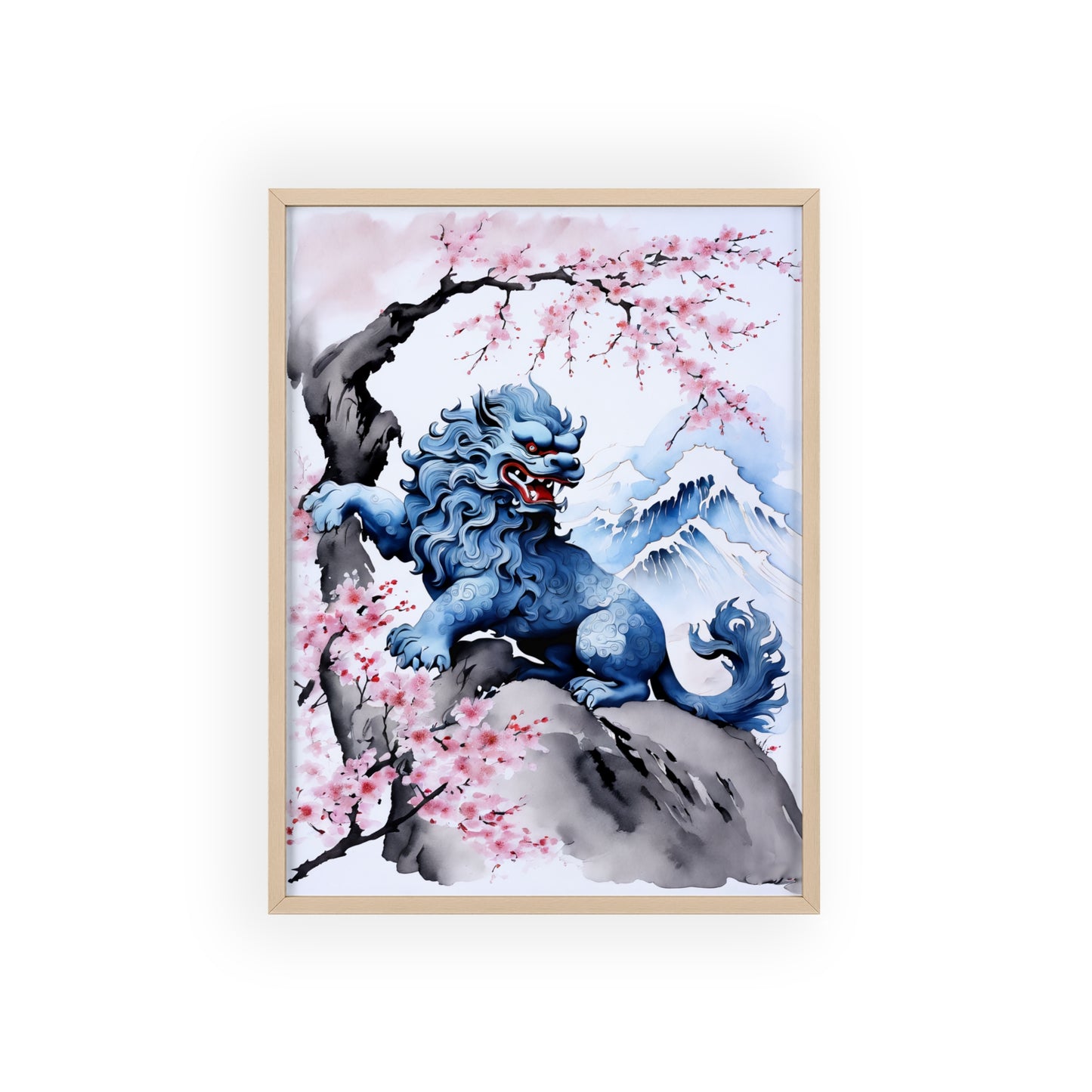 Sumi-e Art - Komainu • Traditional Japanese Art • Framed