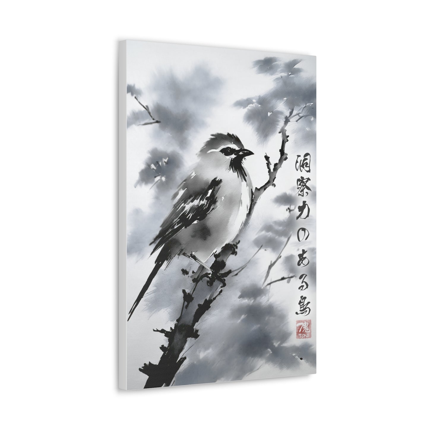 Sumi-e Art  - Insightful Bird • Traditional Japanese Art on high quality Canvas