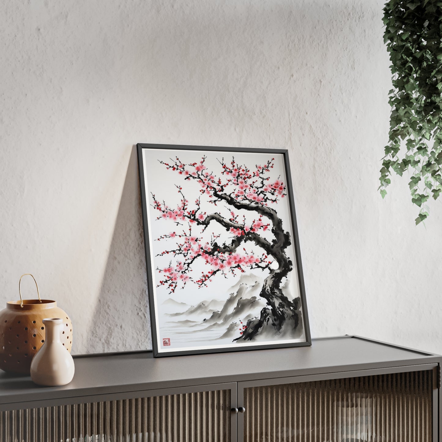 Sumi-e Art - Bodhi Tree • Traditional Japanese Art • Framed