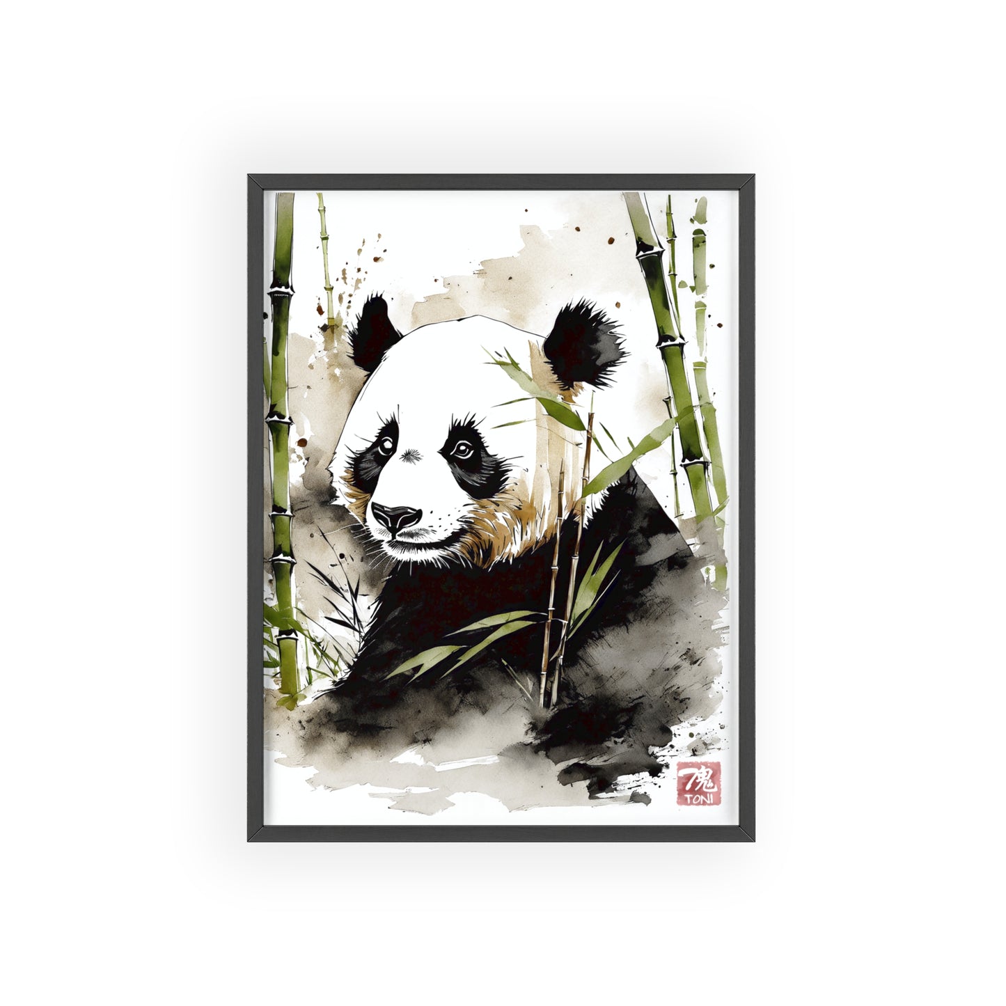 Sumi-e Art - Panda • Traditional Japanese Art • Framed