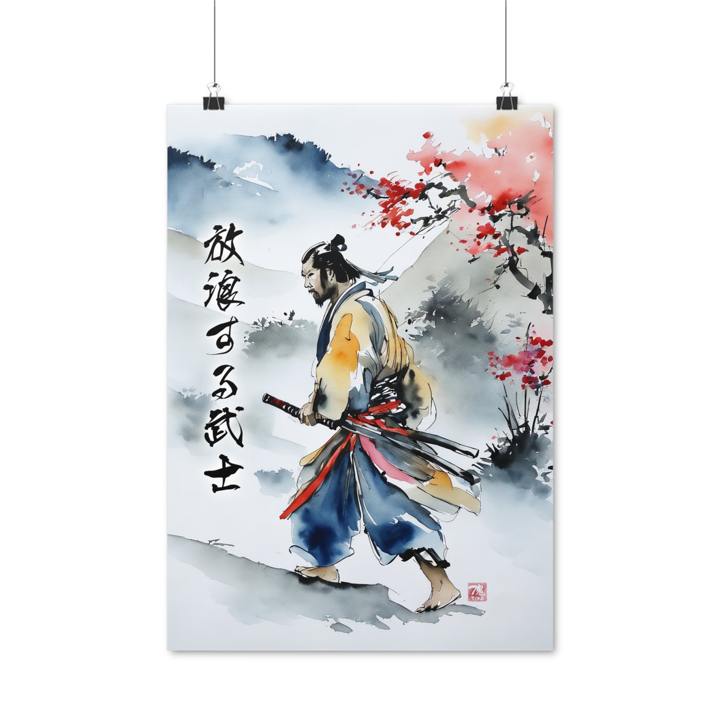 Sumi-e Art - Wandering Samurai • Traditional Japanese Art on high quality poster