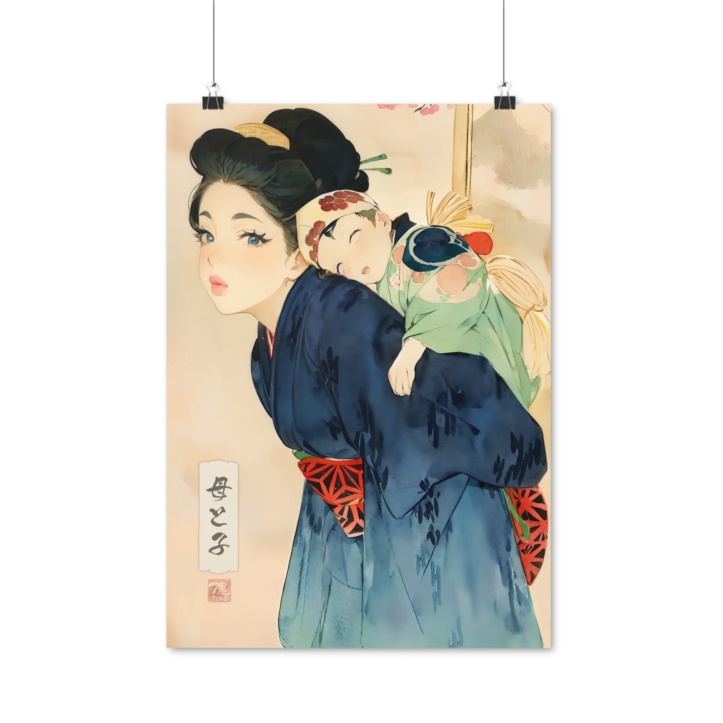 Ukiyo-e Art - Mother and child • Traditional Japanese Art on high quality poster