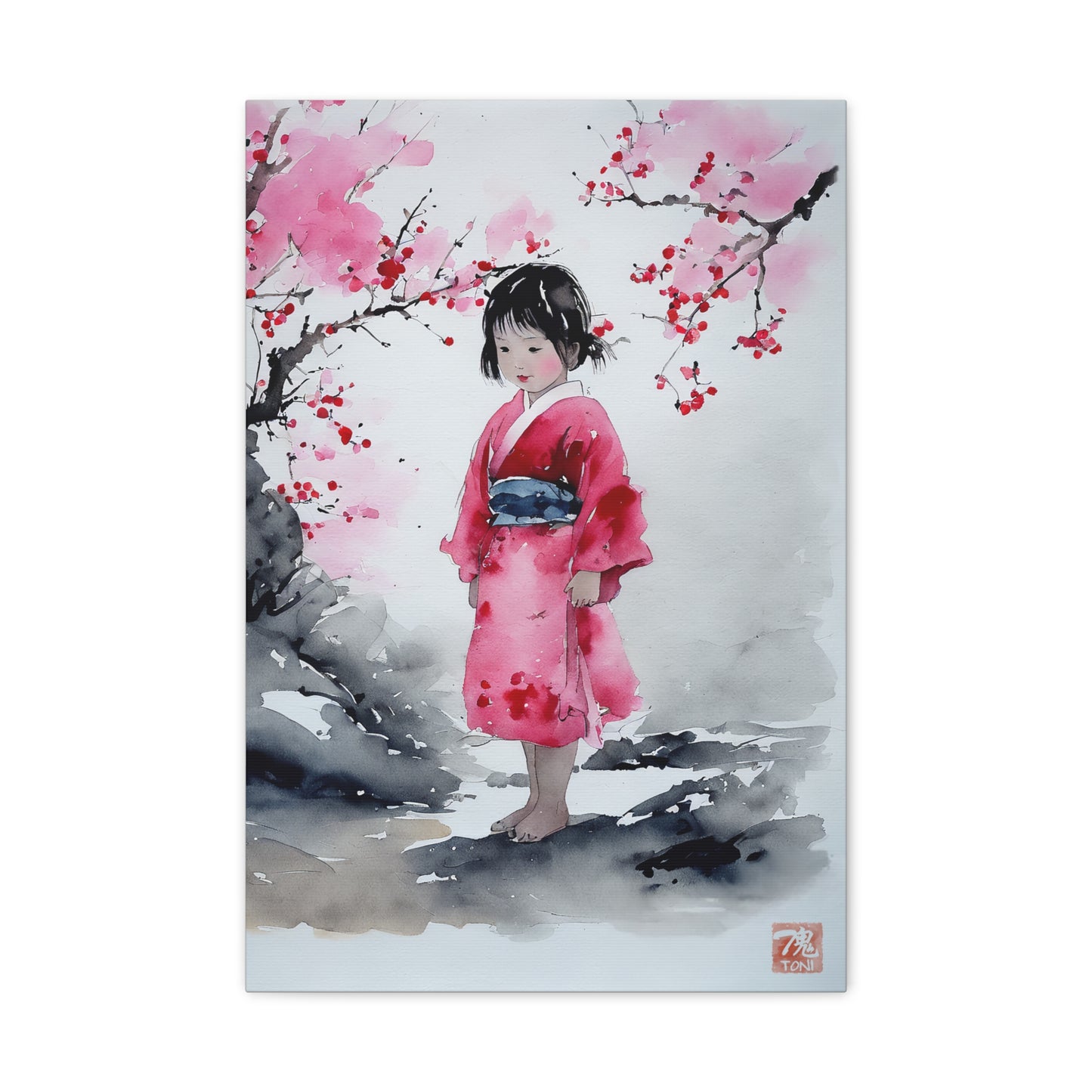 Sumi-e Art  - Lonely Girl • Traditional Japanese Art on high quality Canvas