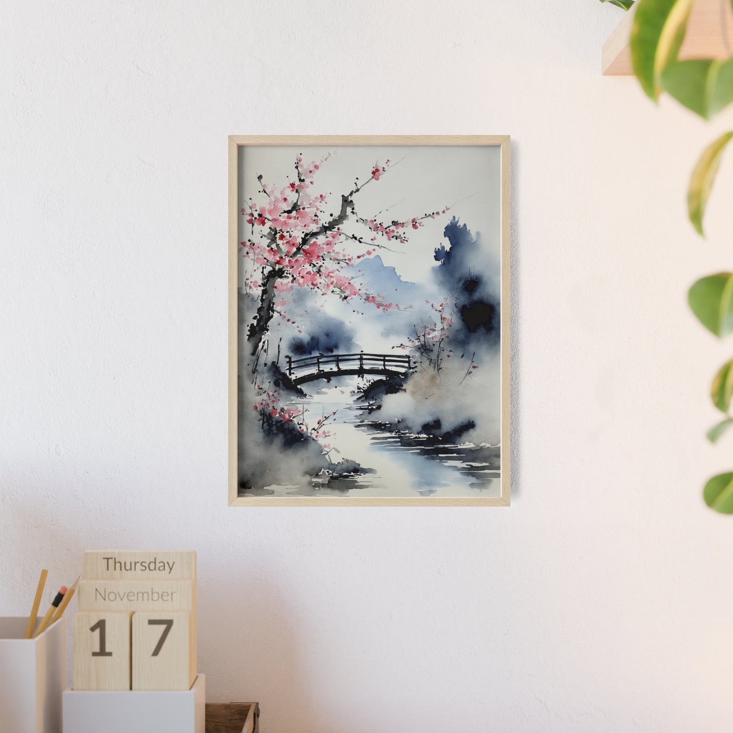 Sumi-e Art - The bridge • Traditional Japanese Art • Framed