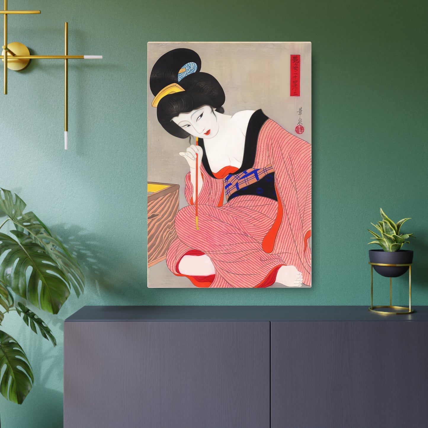 Ukiyo-e Art - Before the mirror - Ōhira Kasen 🇺🇸 US Shipping - Traditional Japanese Art on Metal Poster