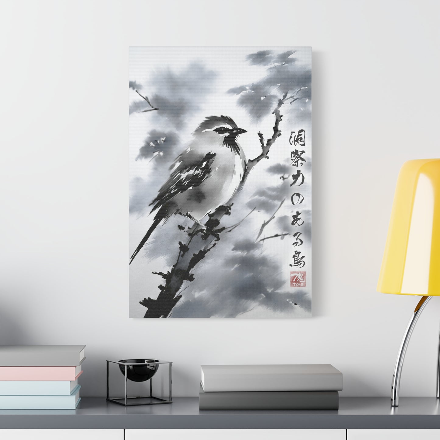 Sumi-e Art  - Insightful Bird • Traditional Japanese Art on high quality Canvas