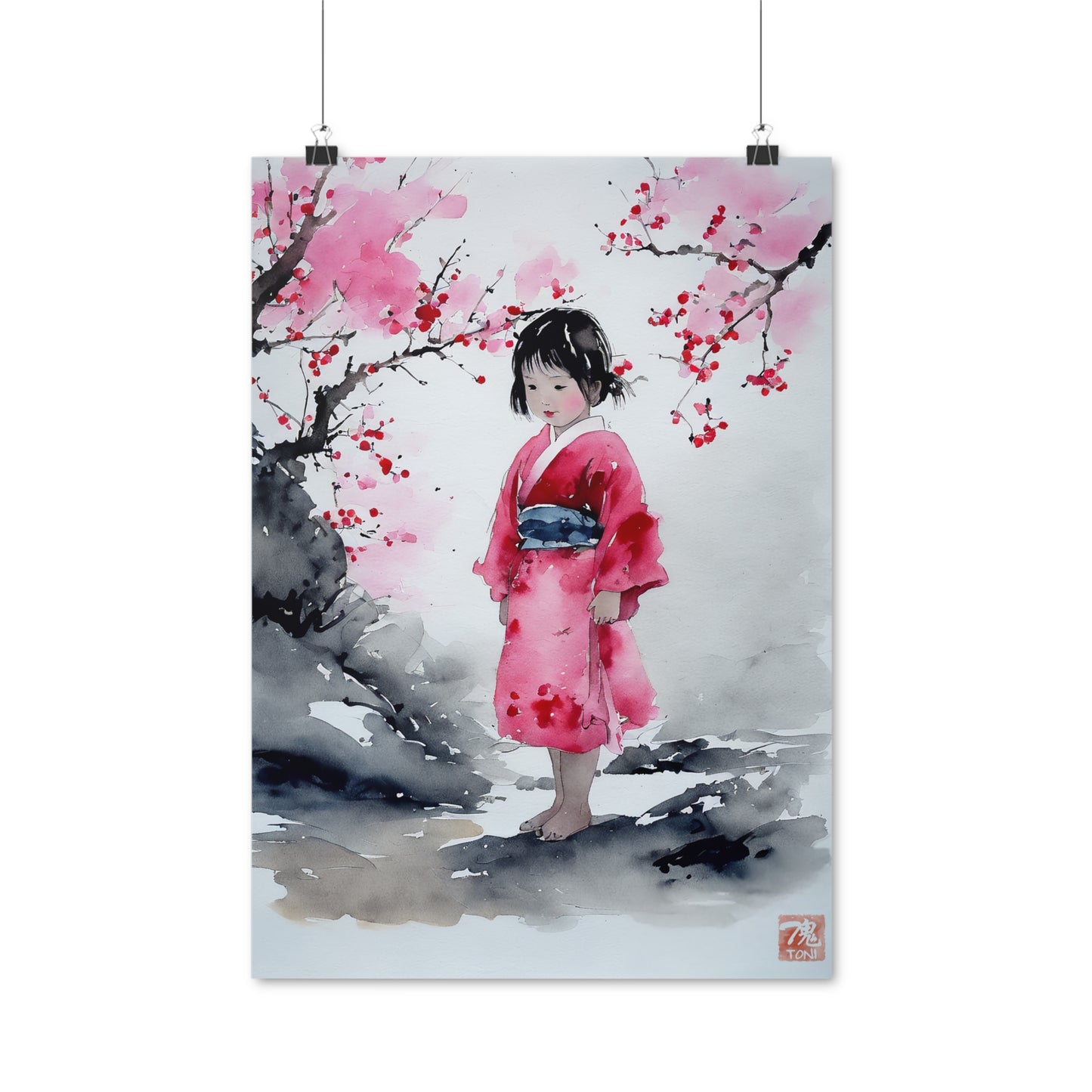 Sumi-e Art - Lonely Girl • Traditional Japanese Art on high quality poster