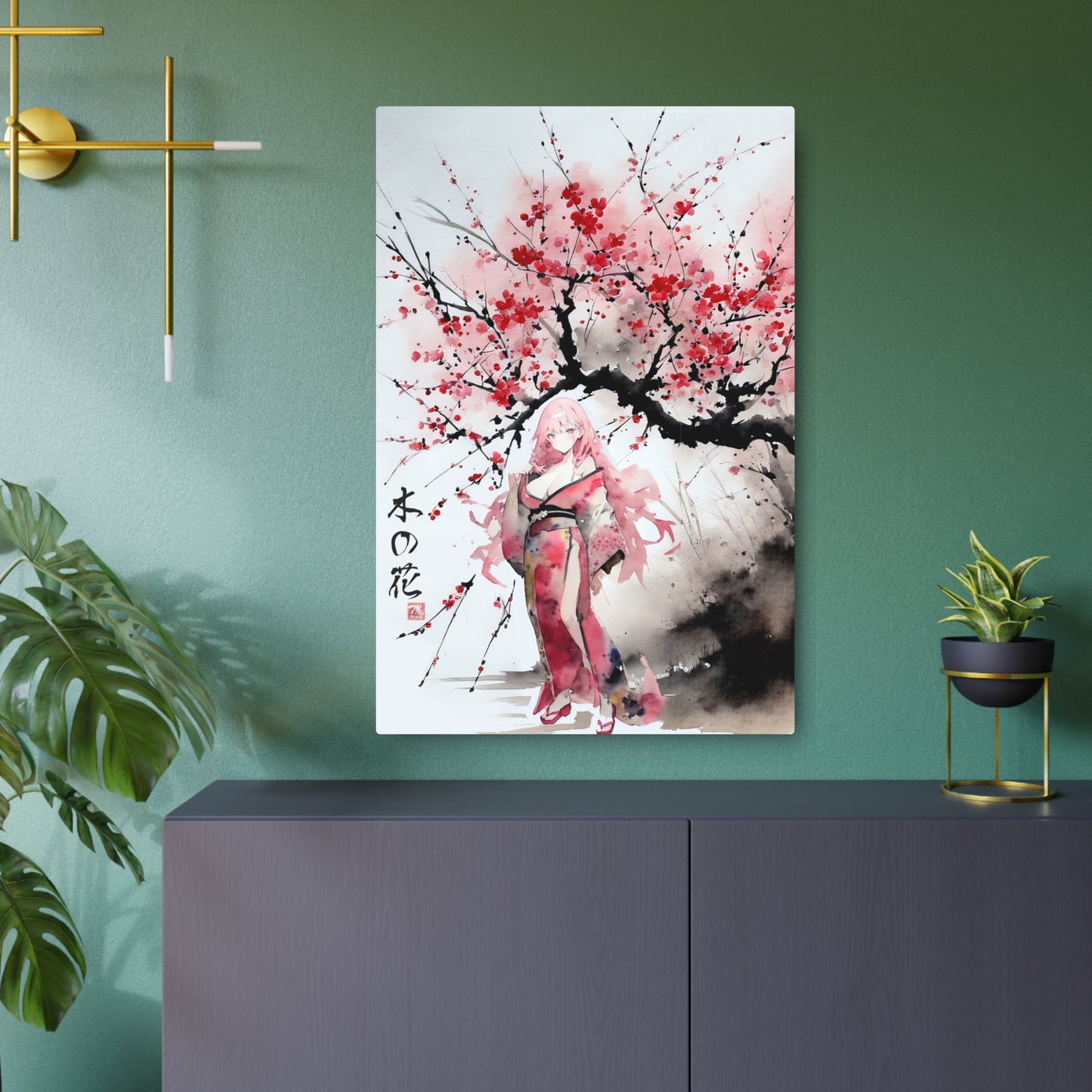 Sumi-Manga Art - Cherry Yokai 🇺🇸 US Shipping - Traditional Japanese Art on Metal Poster