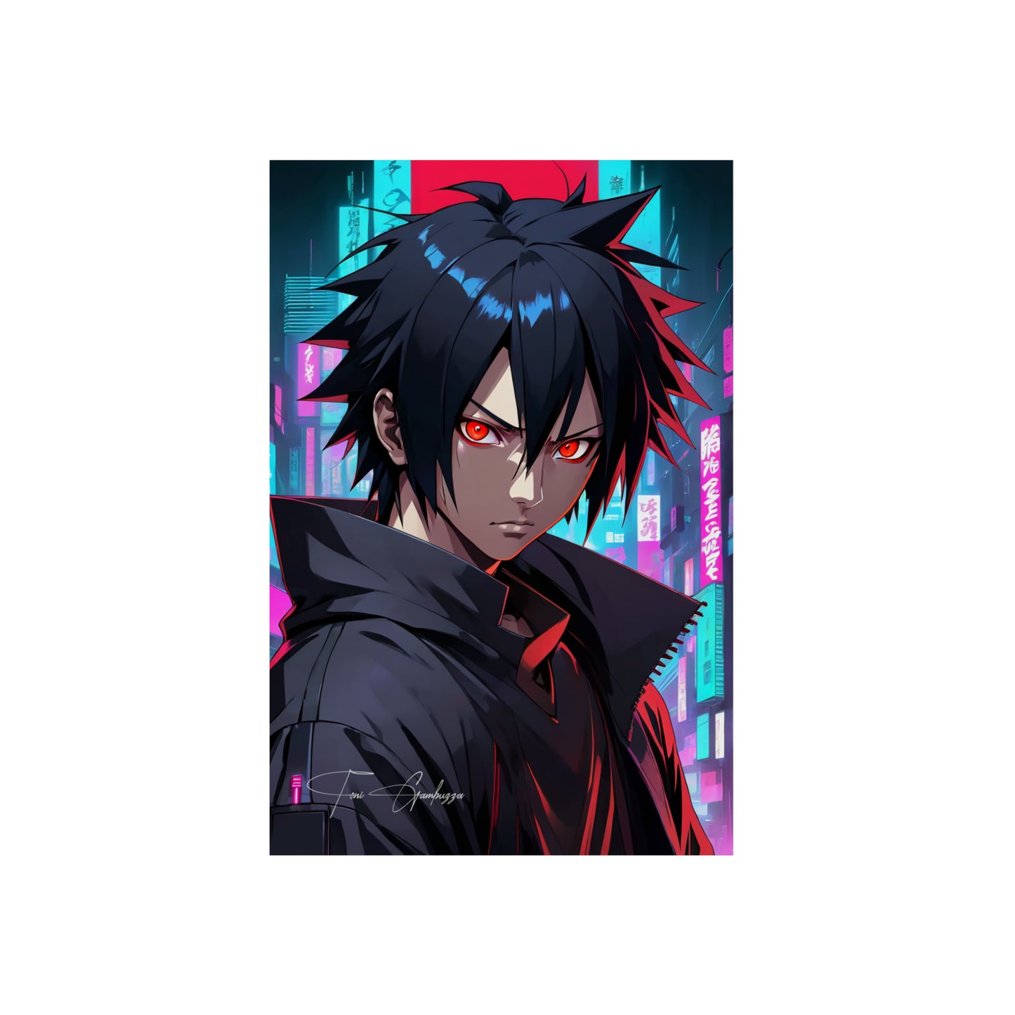 Cyberpunk Sasuke 🇩🇪 GER Shipping - Anime Art on Metal Poster