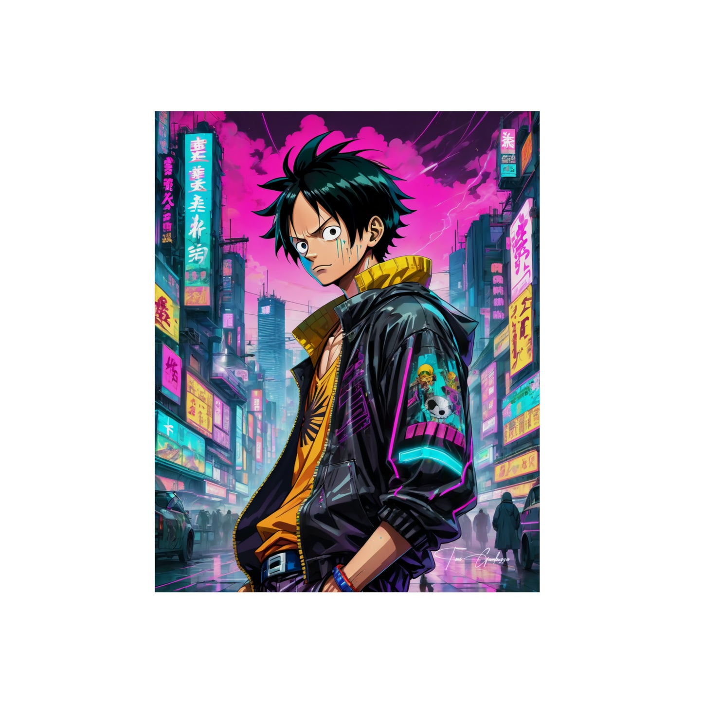 Cyberpunk Luffy 🇩🇪 GER Shipping - Anime Art on Metal Poster