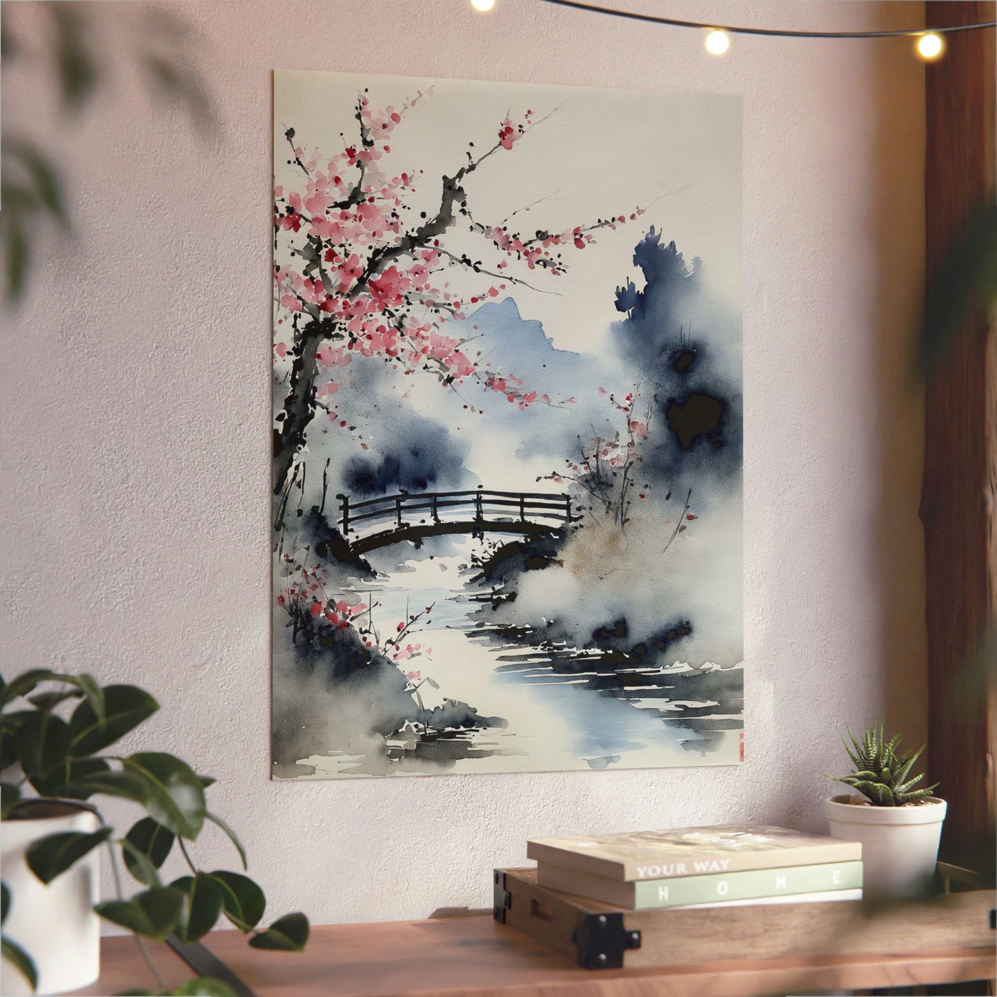 Sumi-e Art - The bridge 🇩🇪 GER Shipping - Traditional Japanese Art on Metal Poster