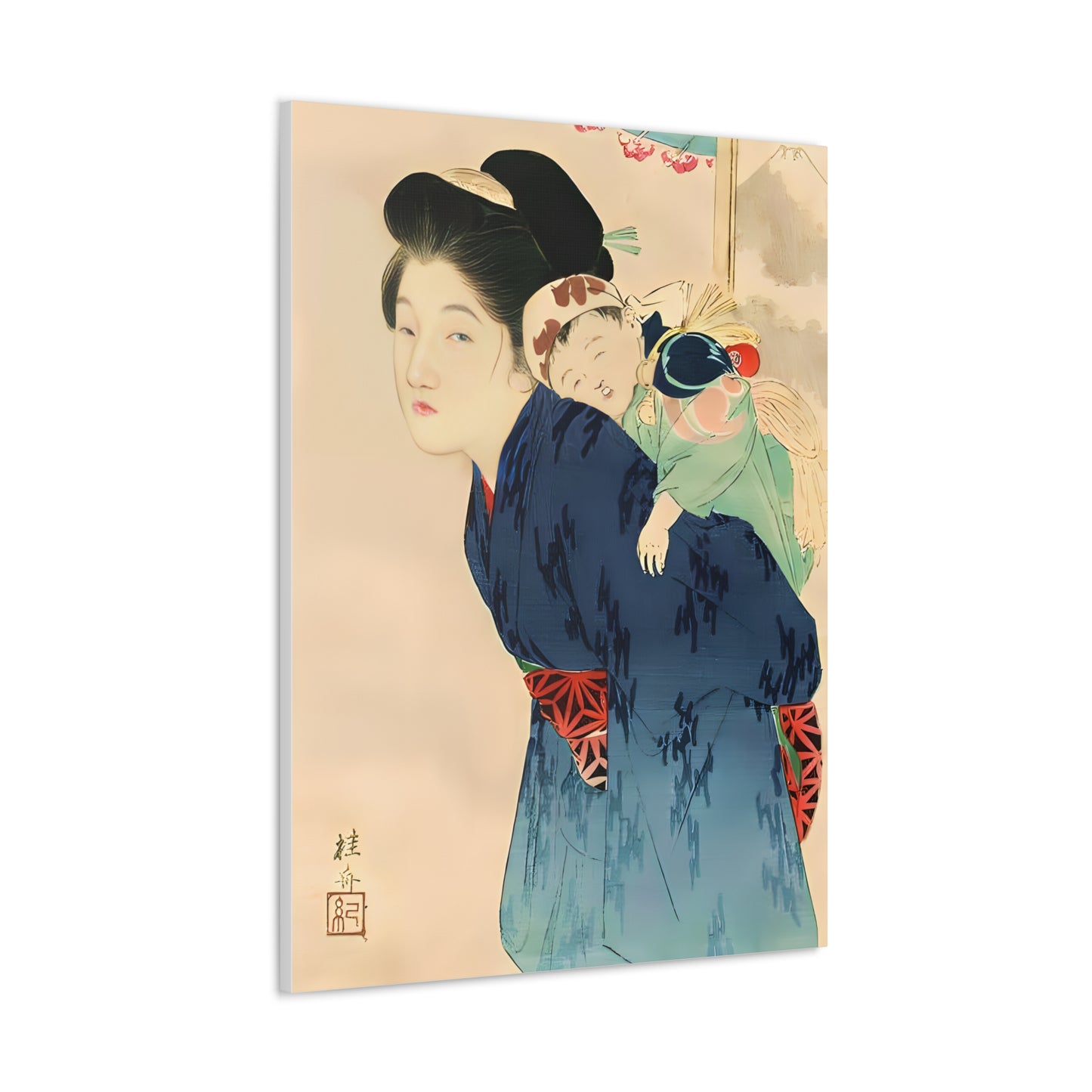 Ukiyo-e Art - Mother with her infant - Takeuchi Keishu • Traditional Japanese Art on high quality Canvas