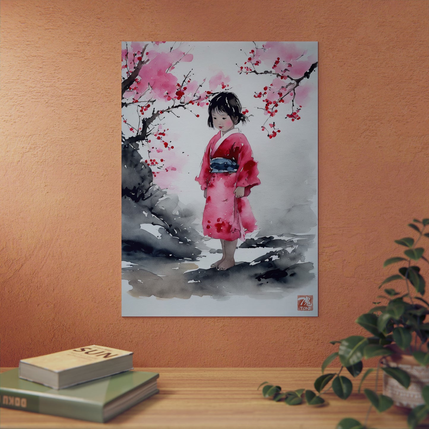 Sumi-e Art - Lonely Girl 🇩🇪 GER Shipping - Traditional Japanese Art on Metal Poster