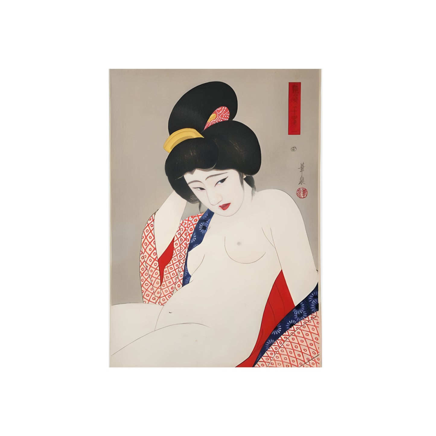 Ukiyo-e Art - Bored nude - Ōhira Kasen 🇩🇪 GER Shipping - Traditional Japanese Art on Metal Poster