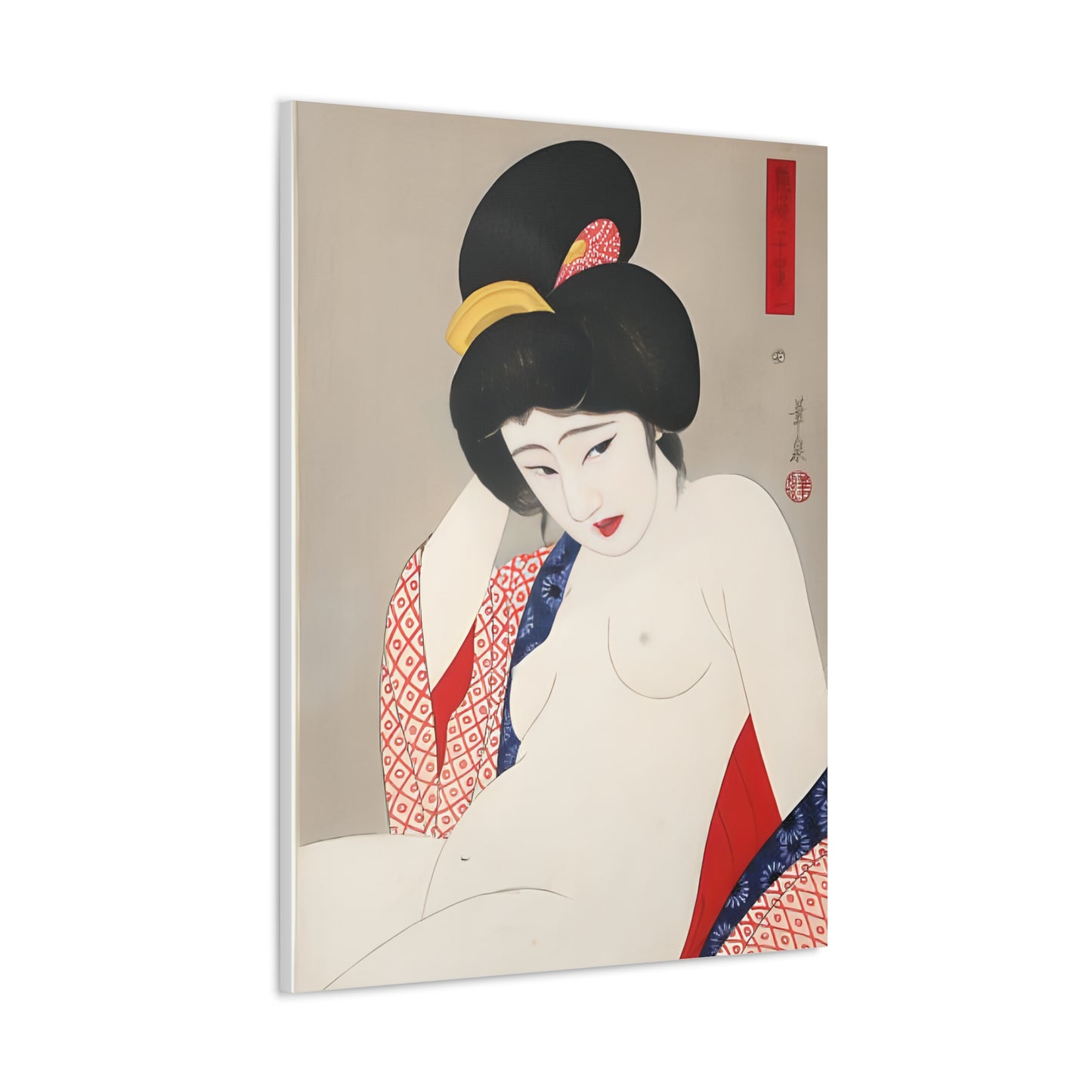 Ukiyo-e Art  - Bored nude - Ōhira Kasen • Traditional Japanese Art on high quality Canvas