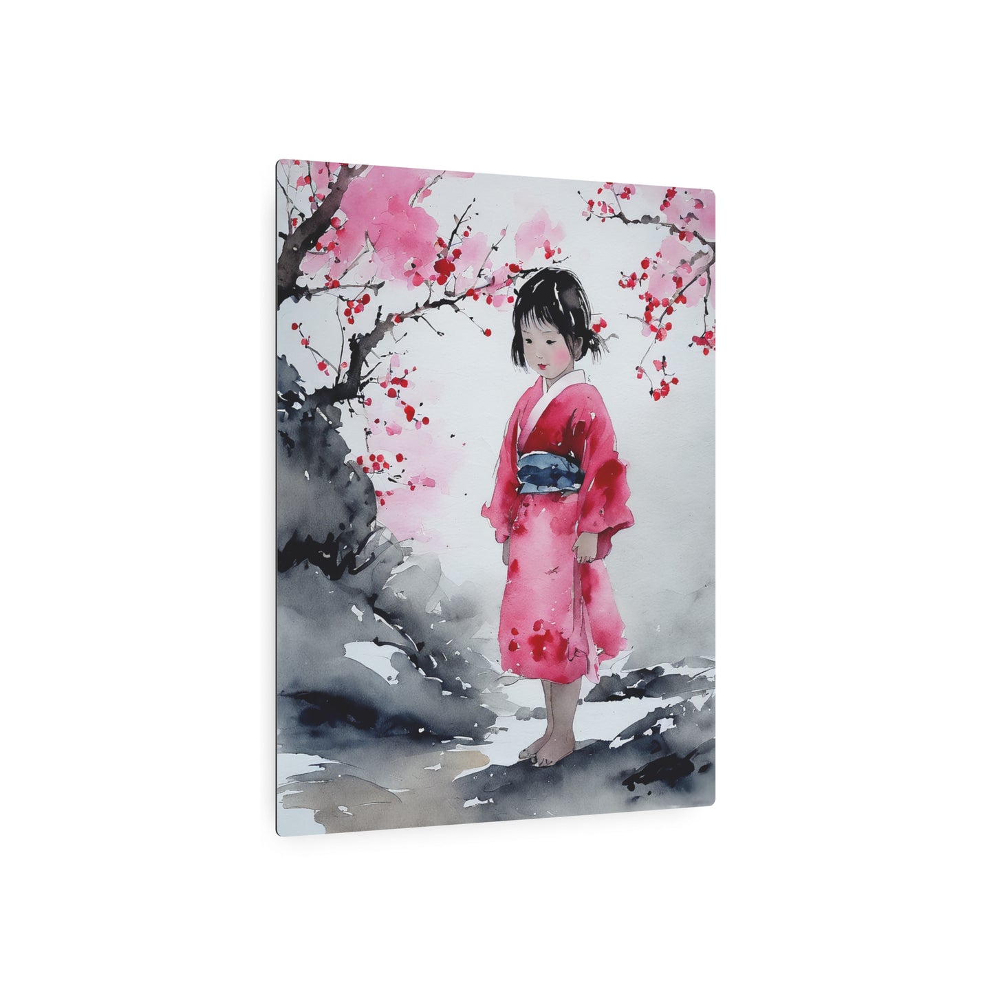 Sumi-e Art - Lonely Girl 🇺🇸 US Shipping - Traditional Japanese Art on Metal Poster