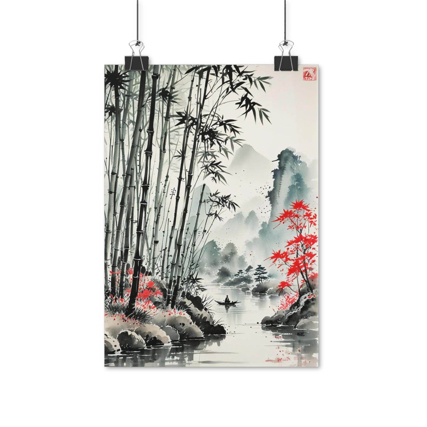 Sumi-e Art - Bamboo Pond • Traditional Japanese Art on high quality poster