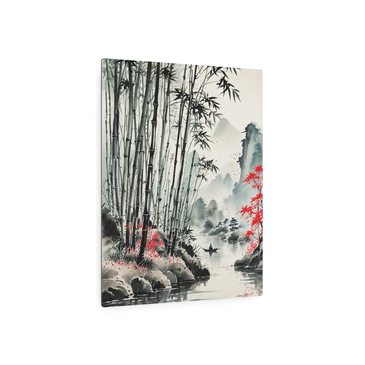 Sumi-e Art - Bamboo Pond 🇺🇸 US Shipping - Traditional Japanese Art on Metal Poster