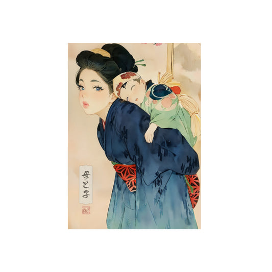 Ukiyo-e Art - Mother and child 🇩🇪 GER Shipping - Traditional Japanese Art on Metal Poster