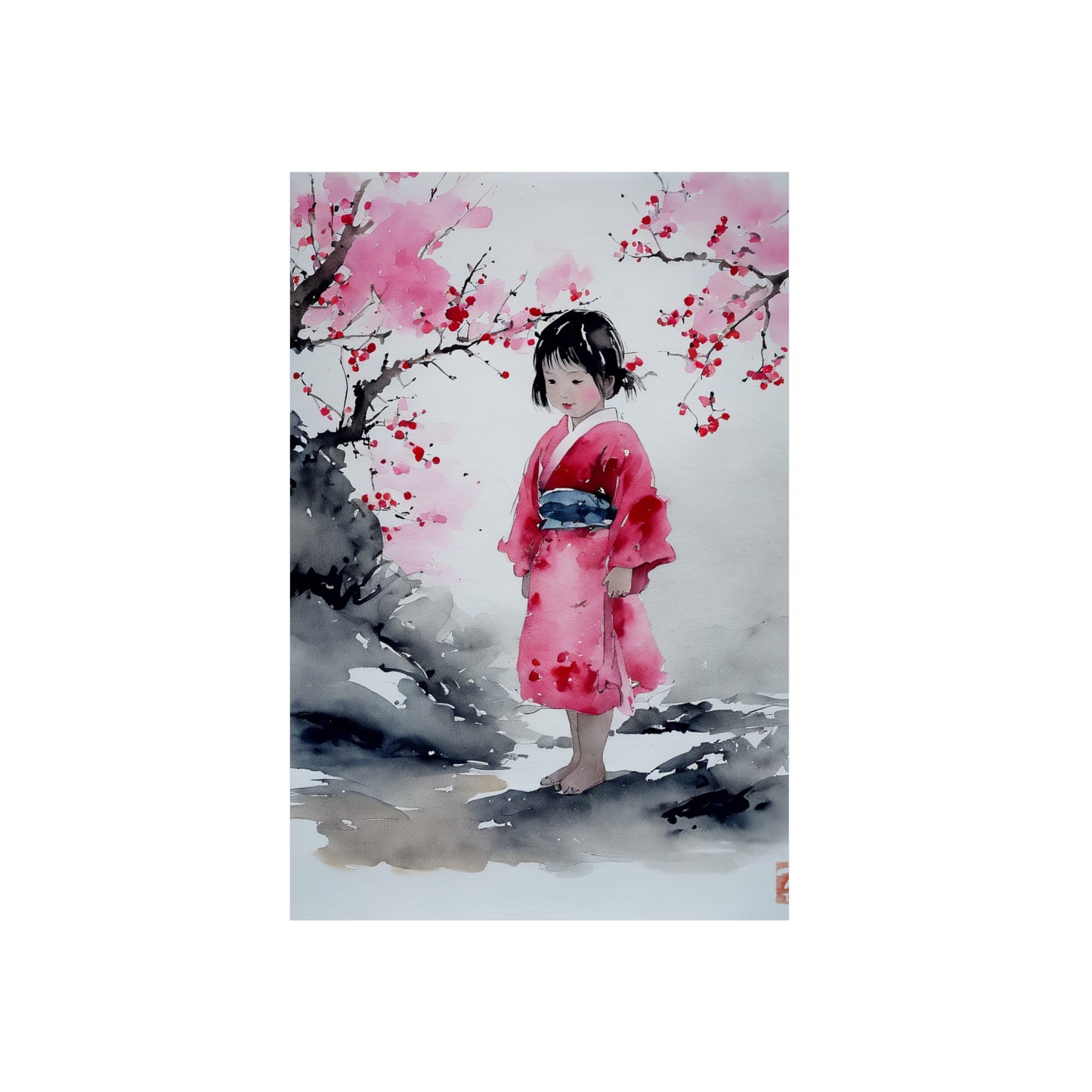 Sumi-e Art - Lonely Girl 🇩🇪 GER Shipping - Traditional Japanese Art on Metal Poster