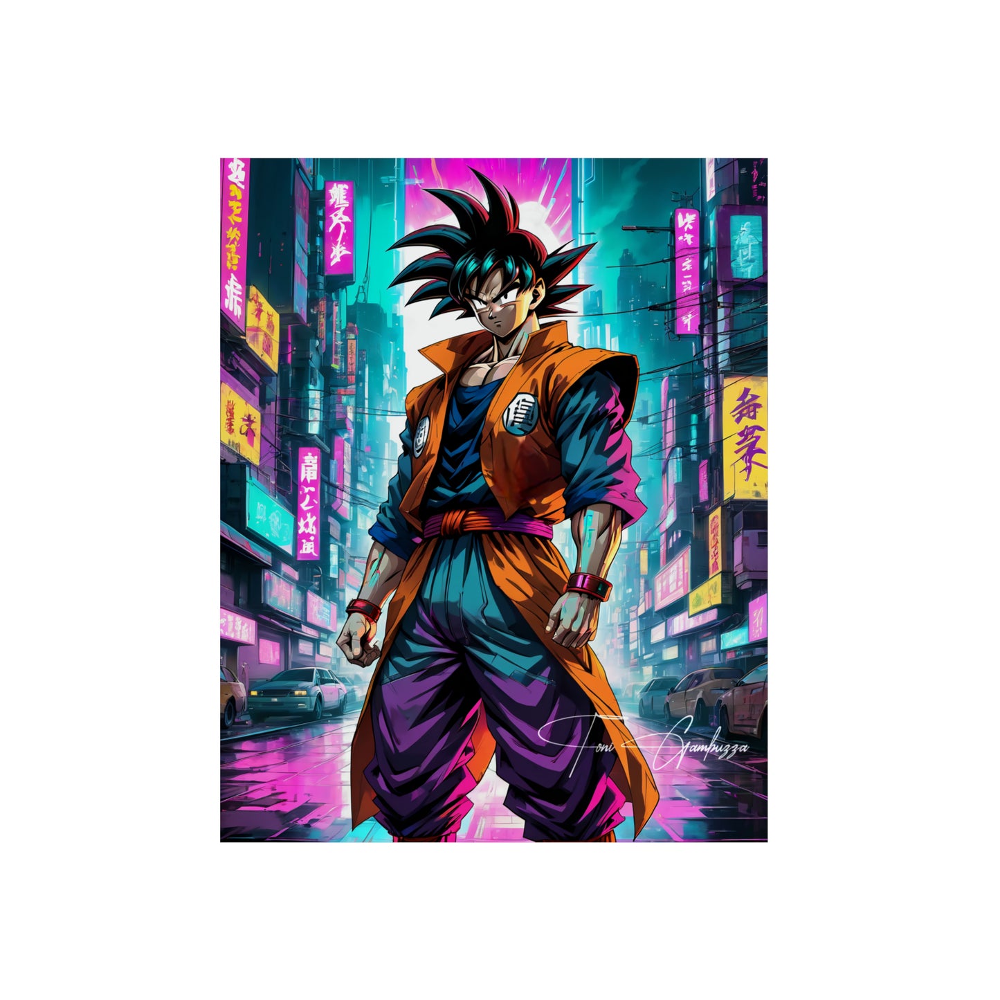 Cyberpunk Saiyan 🇩🇪 GER Shipping - Anime Art on Metal Poster