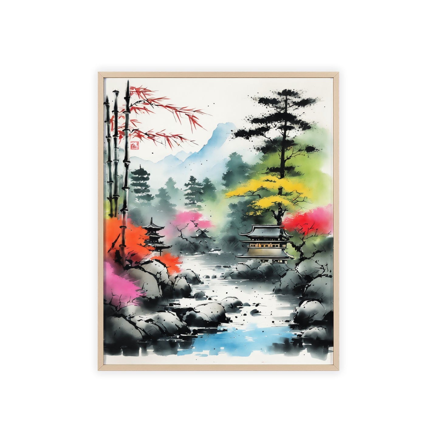 Sumi-e Art - Shambala Lake • Traditional Japanese Art • Framed