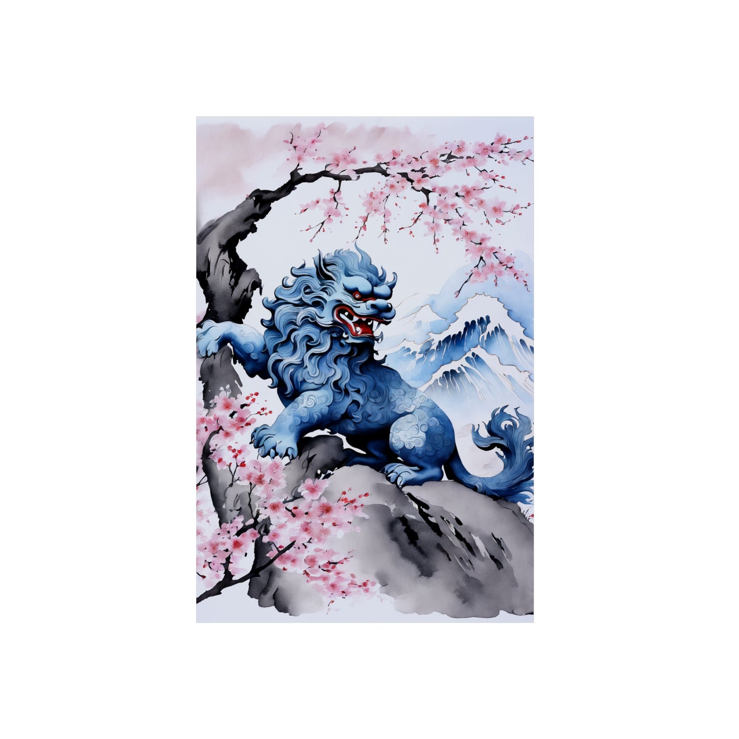 Sumi-e Art - Komainu 🇩🇪 GER Shipping - Traditional Japanese Art on Metal Poster