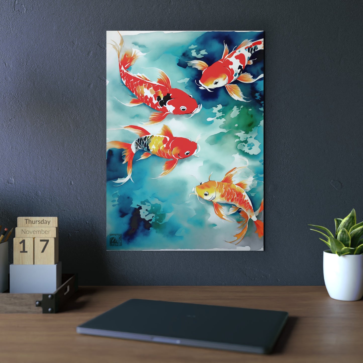 Sumi-e Art - Koi Pond 🇩🇪 GER Shipping - Traditional Japanese Art on Metal Poster