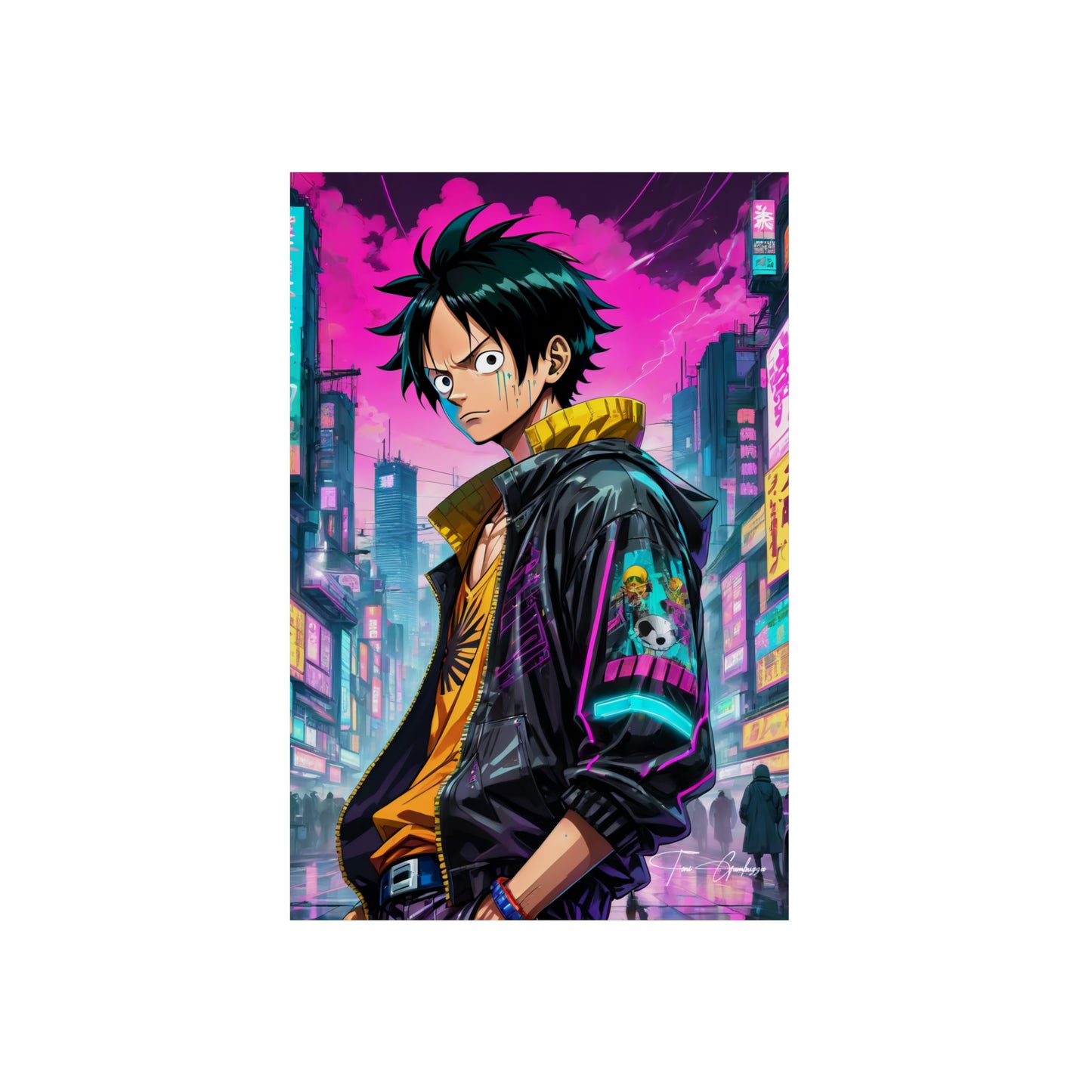 Cyberpunk Luffy 🇩🇪 GER Shipping - Anime Art on Metal Poster