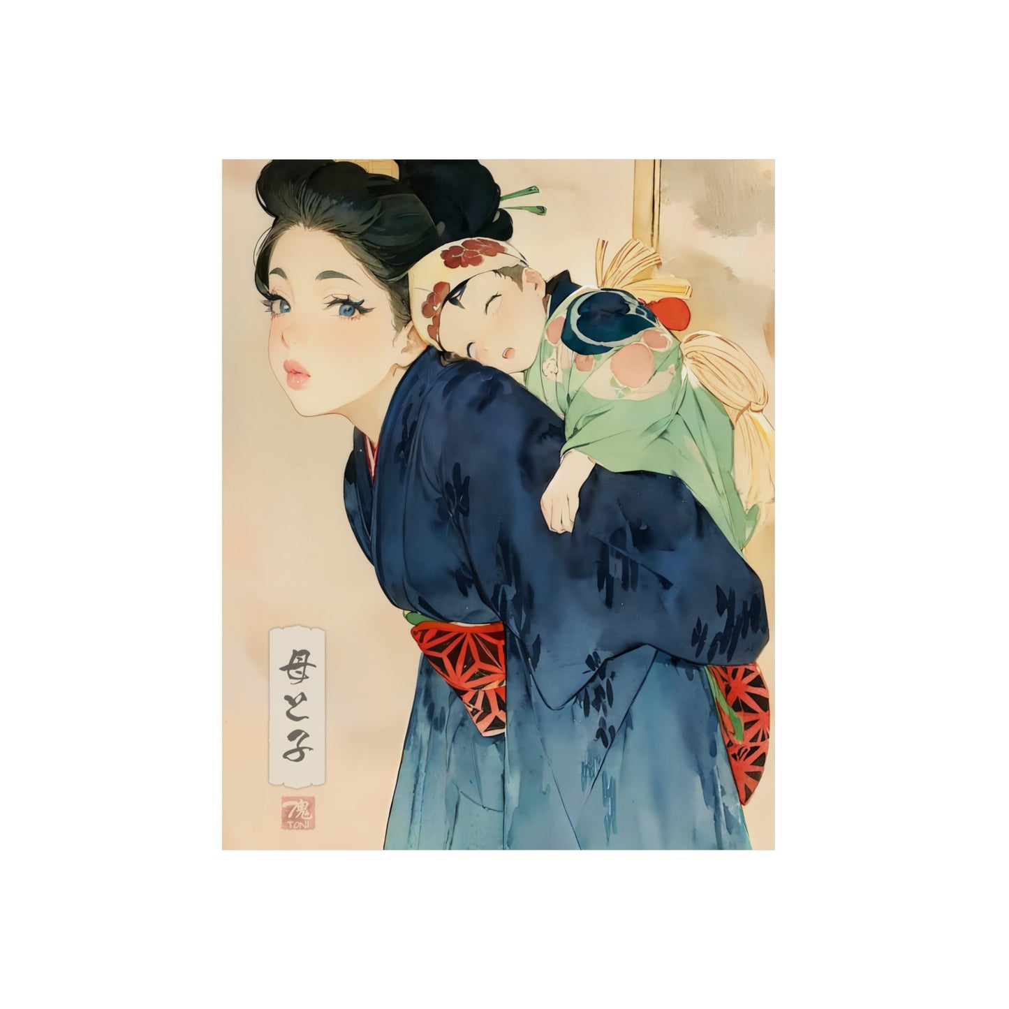 Ukiyo-e Art - Mother and child 🇩🇪 GER Shipping - Traditional Japanese Art on Metal Poster