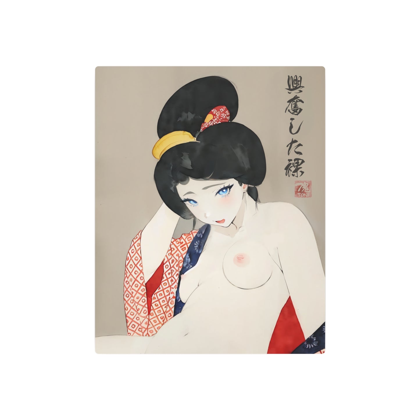 Ukiyo-e Art - Excited nude 🇺🇸 US Shipping - Traditional Japanese Art on Metal Poster