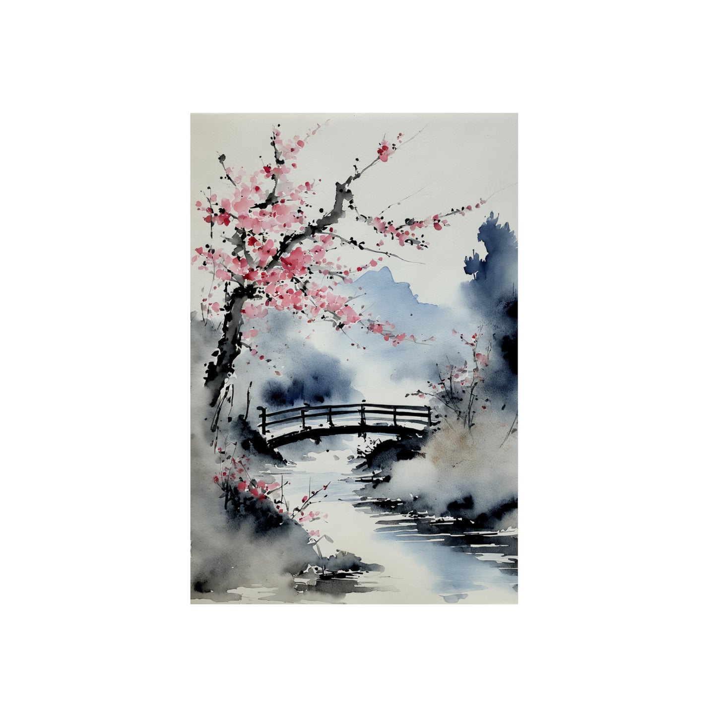 Sumi-e Art - The bridge 🇩🇪 GER Shipping - Traditional Japanese Art on Metal Poster