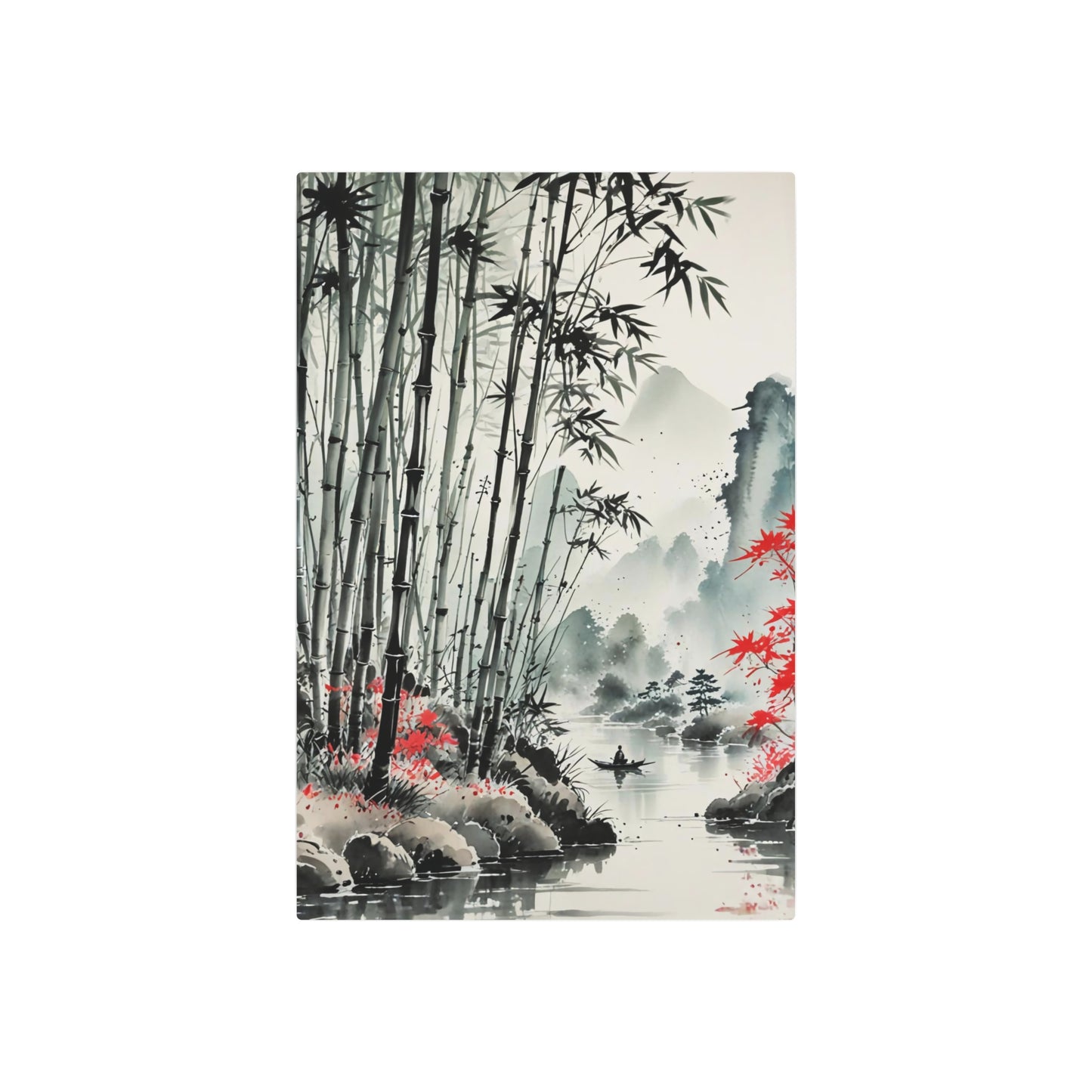 Sumi-e Art - Bamboo Pond 🇺🇸 US Shipping - Traditional Japanese Art on Metal Poster