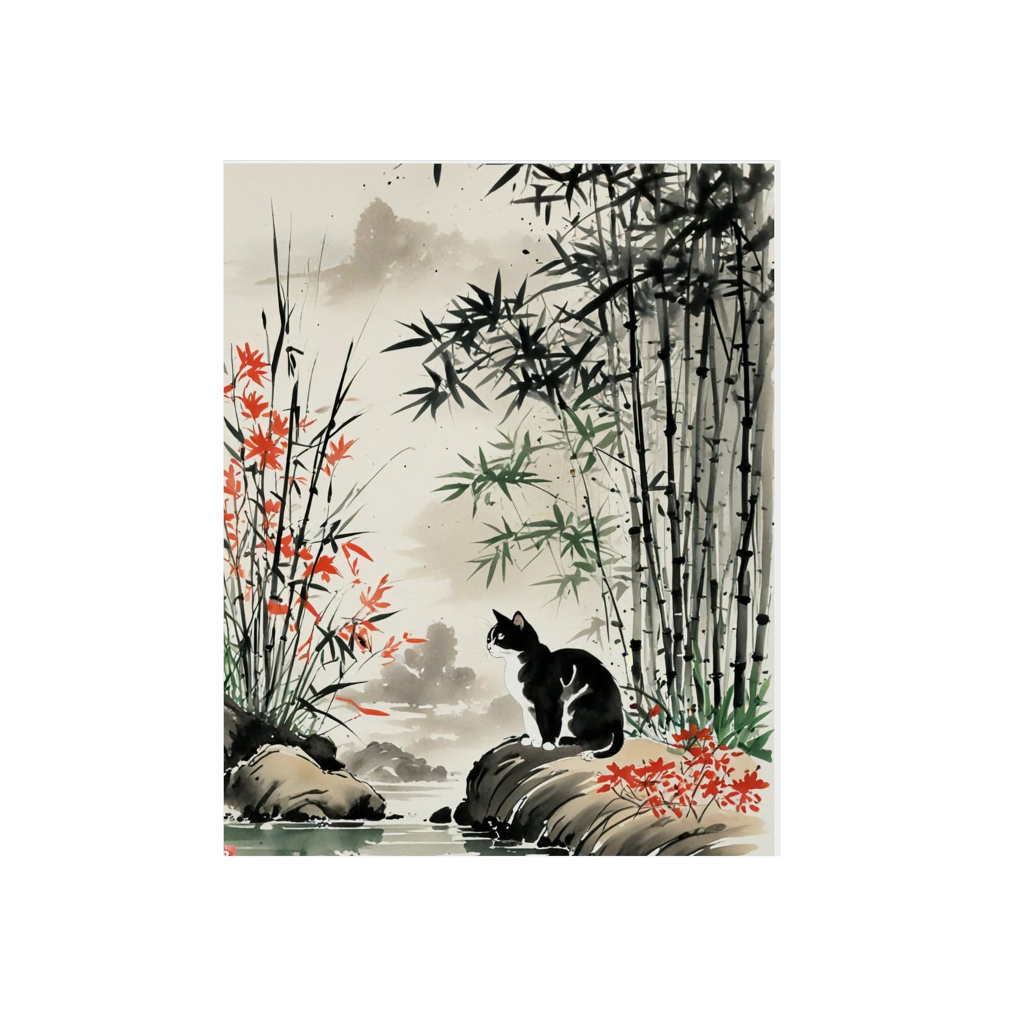 Sumi-e Art - Amidu 🇩🇪 GER Shipping - Traditional Japanese Art on Metal Poster