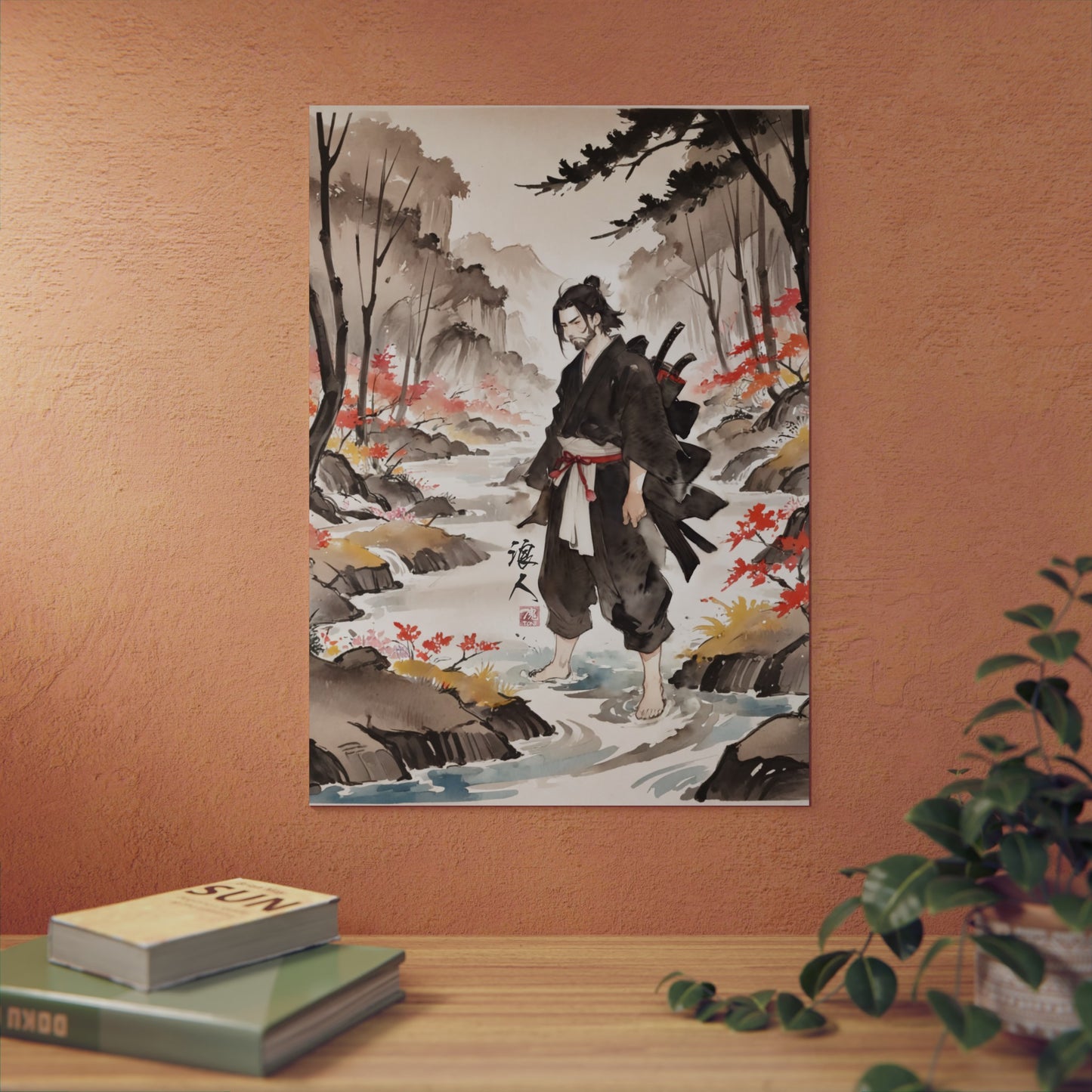 Sumi-e Art - Ronin 🇩🇪 GER Shipping - Traditional Japanese Art on Metal Poster