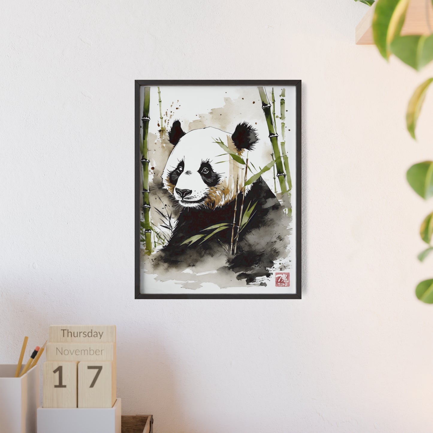 Sumi-e Art - Panda • Traditional Japanese Art • Framed